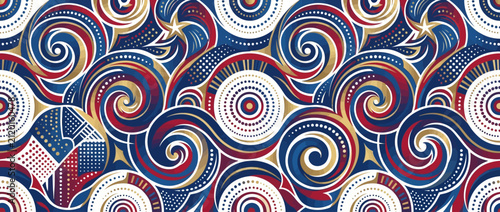 Abstract Patriotic Swirl Pattern with Decorative Geometric Elements