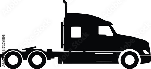 Modern Semi-Truck Profile Silhouette - Vector Graphic on White Background