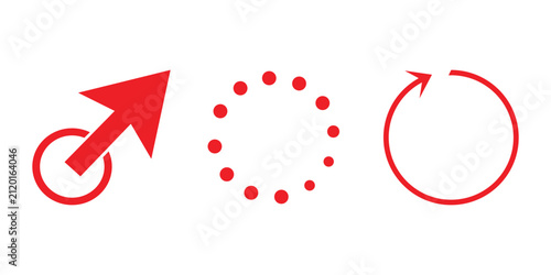 Red navigation cursor and circular loading refresh icon set for web UI