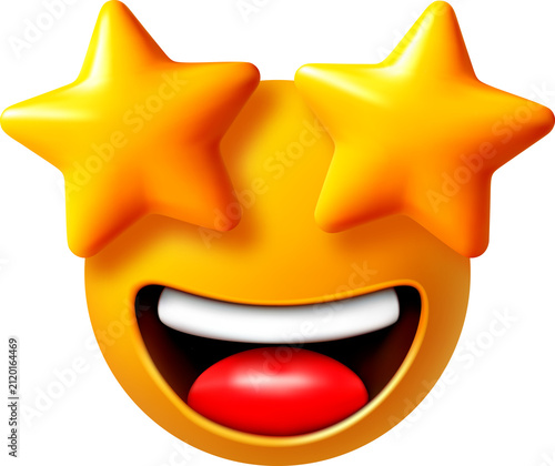 Yellow 3d emoji face with star eyes.