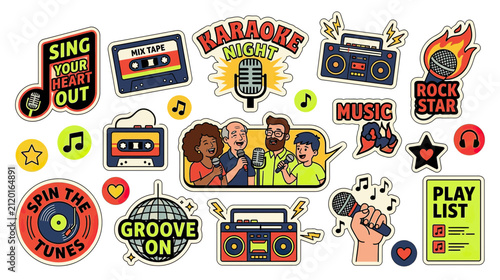 Retro Music Party Stickers Collection