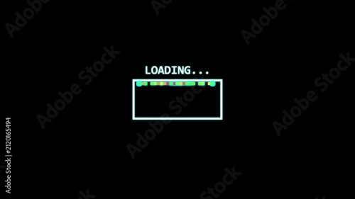 Pixelated progress bar with colorful digital noise and loading text