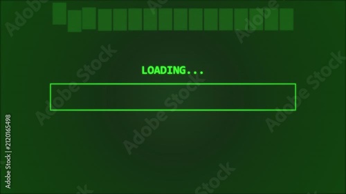 Retro green loading progress bar on a vintage computer screen