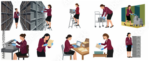 Foto Professional female archivist working in record storage office, organizing files
