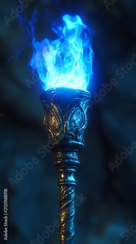 Glowing blue liquid in a glass container with bubbles and reflections