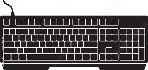 Konstfotografi Black and white silhouette of a computer keyboard with a wired cable, featuring