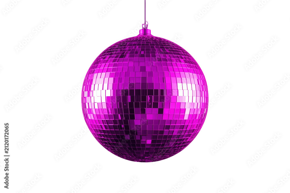 Fototapeta premium Pink mirrored disco ball hanging isolated