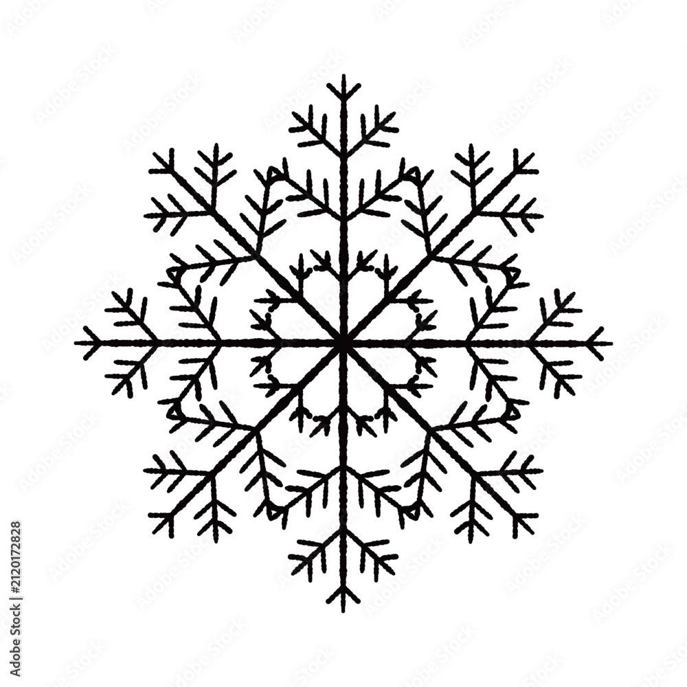 Fototapeta premium Complex ice crystal snowflake monochrome single object illustration transparent