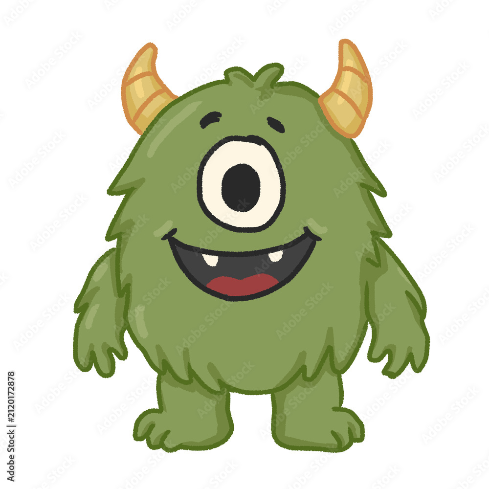 Obraz premium Cute Green Halloween Monster Cartoon PNG