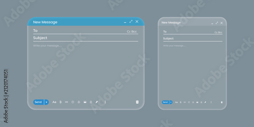 Obraz na płótnie Modern glass morphism email composer UI with responsive new message windows for digital communication