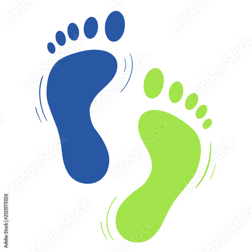 Foto Colorful human footprints icon with blue and green foot shapes, minimalist walking symbol isolated on white background for wellness, fitness, healthcare, and educational concepts