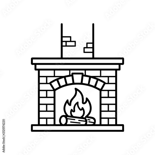 Fireplace with burning wood logs inside.