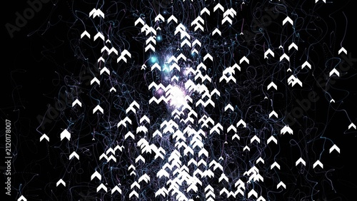 Abstract animation of white arrow symbols floating upward against a black background with glowing light effects