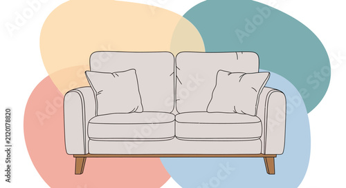 Modern two seater sofa vector illustration with abstract background