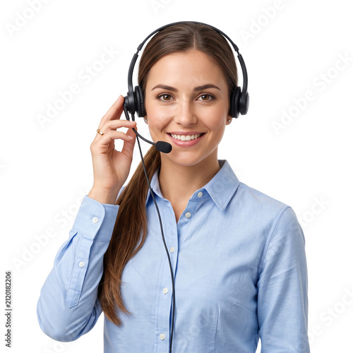 Customer Service Representative Wearing Headset and Smiling