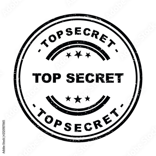 Black round top secret rubber stamp seal icon for classified documents and files isolated on transparent background