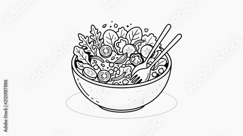 Healthy salad bowl with utensils fresh ingredients illustration