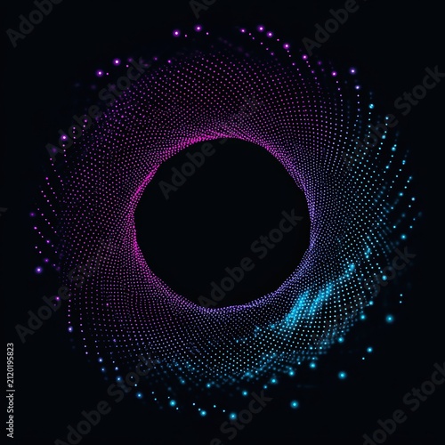 Abstract radial particle spiral ring background
