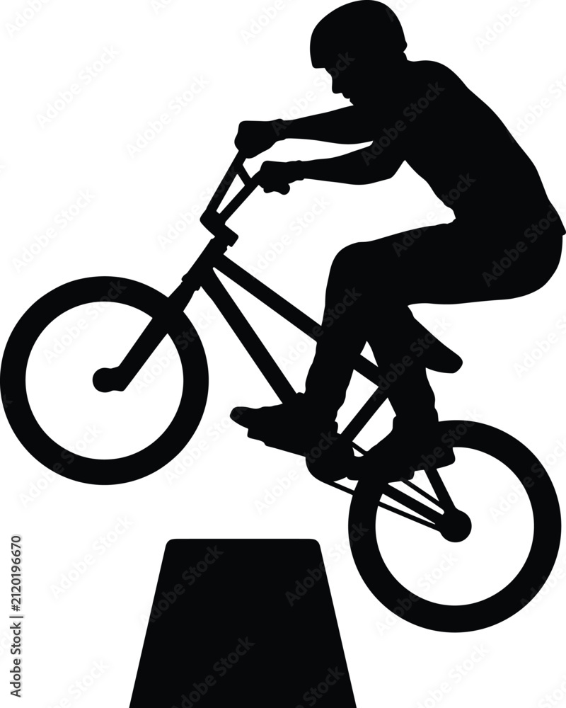 Fototapeta premium BMX Rider Performing Bicycle Jump Silhouette Isolated on White Background Vector