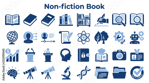 Obraz na płótnie Collection of non-fiction book icons representing education knowledge research s