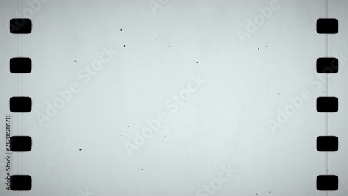 Fast rolling old film strip effect with perforations, dirt and scratches. Loopable animated background.