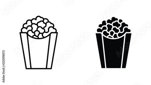 Fotografie Popcorn bucket icon set in outline and solid vector design for movie theater and