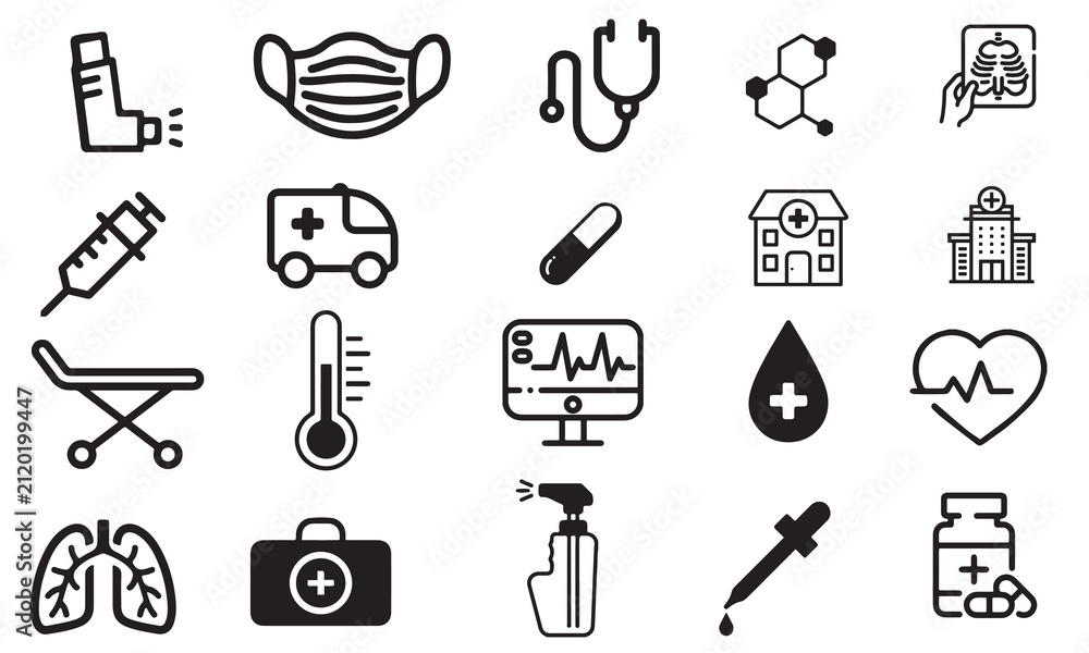 Fototapeta premium Medical and Healthcare Line Icons Set Vector