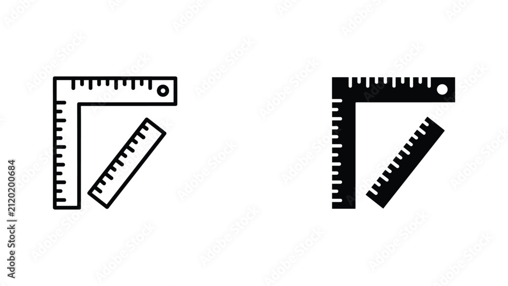 Fototapeta premium L-shaped ruler flat design icon set showing line and solid style measurement tool for engineering