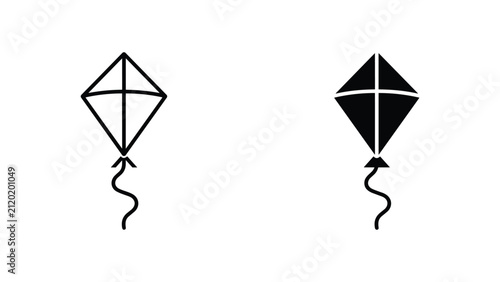 Foto Diamond shaped kite with tail icon in clean outline and solid black vector graph
