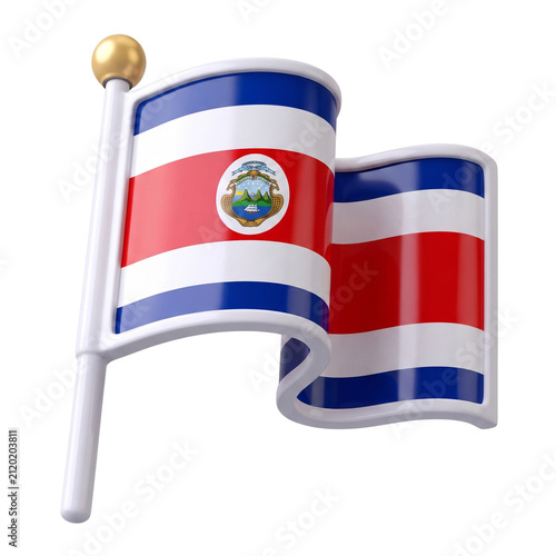 3D icon of Costa Rican flag on a pole, isolated on white background
