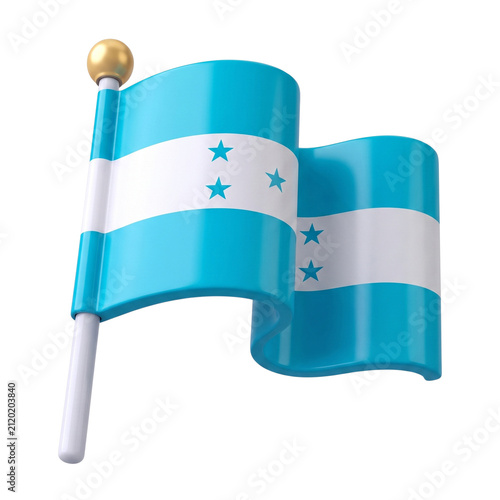 3D icon of Honduran flag on a pole, isolated on white background