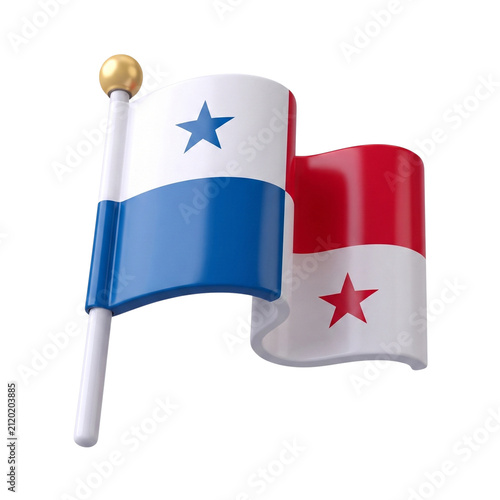 3D icon of Panama flag on a pole, isolated on white background