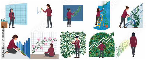 Foto Businesswoman nurturing plant growth as metaphor for sustainable business succes