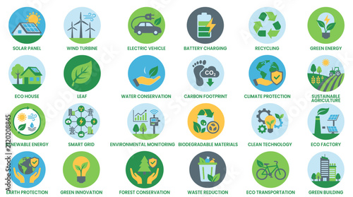 Sustainability & Renewable Energy Flat Vector Icon Pack