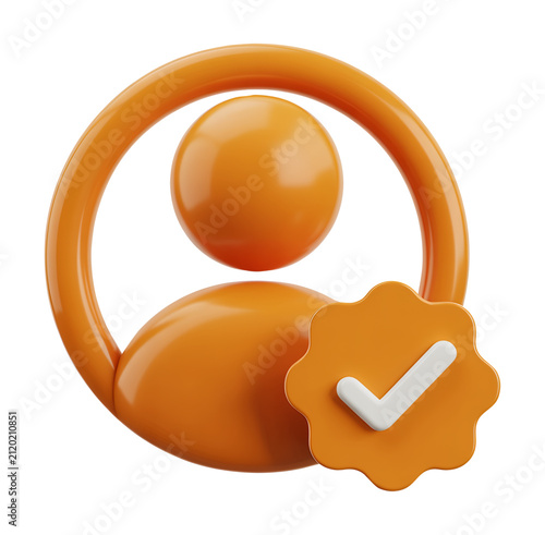 3D User Profile Icon with Verification Check Badge for Account Approval Concept
