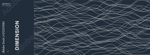 Dark minimalist abstract poster featuring layered flowing wave lines, organic network pattern