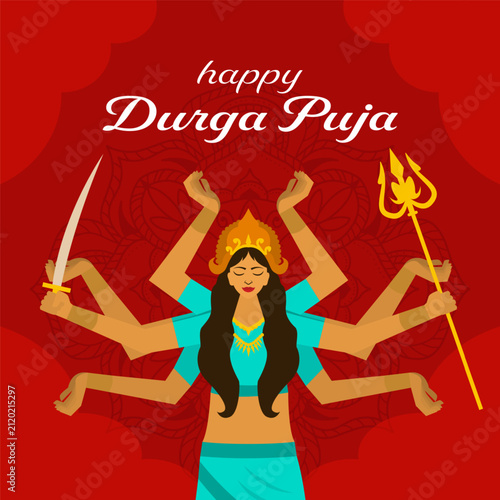 Happy Durga Puja Festival Square Banner Design with Goddess Durga