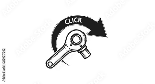 Ratchet Wrench with Click Arrow Icon, Hand Tool Illustration, Mechanical Repair Concept