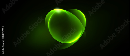 Canvas Print Bright green glowing orbs overlap dark background