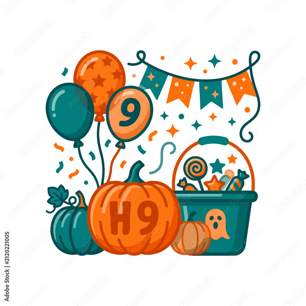 Fototapeta premium balloons__pumpkins__candy_buckets__and_festive_banners_