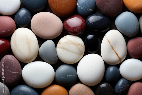 Background of colorful small smooth textured beautiful stones of different shapes and sizes.