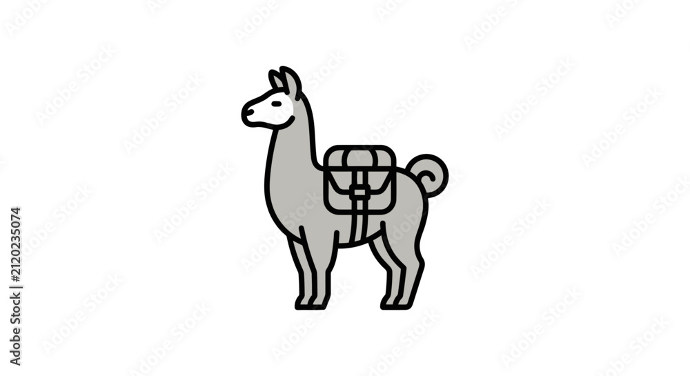 Naklejka premium Stylized llama icon with saddlebag, isolated on white background, vector illustration