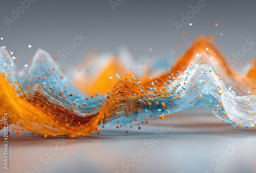 Abstract orange blue particle wave background


