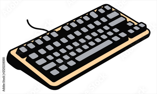 Wired Computer Keyboard Vector Illustration Isolated on White Background