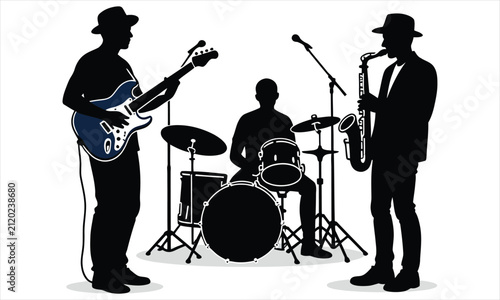 Rock Music Band Performance Silhouette Vector Isolated on White Background