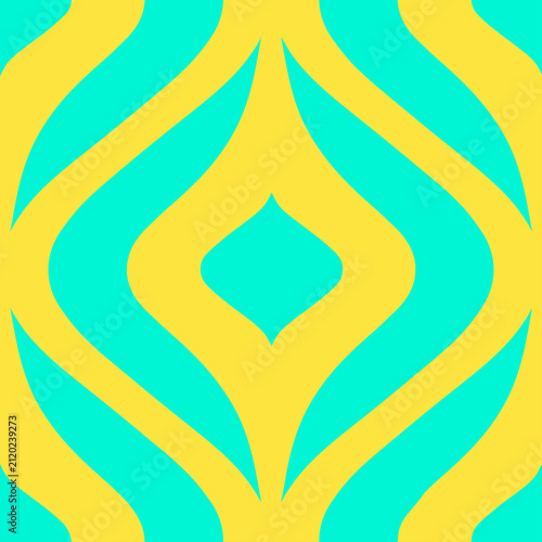 Abstract Wavy Geometric Seamless Pattern with Yellow and Cyan Turquoise Colors