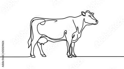 Simple line drawing of a cow on white background.