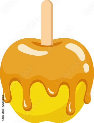 Caramel apple on a stick isolated on white background