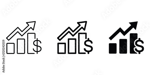 Financial growth icon line art vector, bold outline and silhouette design