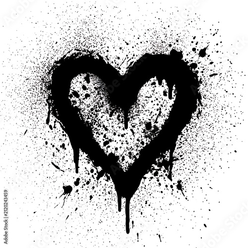 Black Spray Paint Splatter Heart Symbol Vector Element